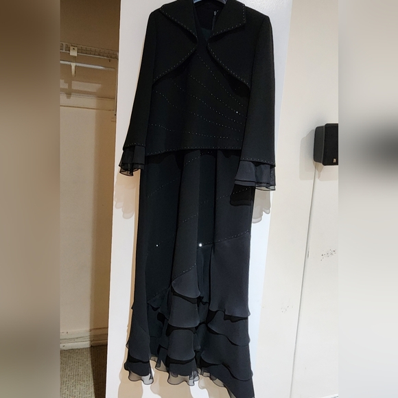 JUNNIE LEIGH SLEEVELESS GOWN AND BOLERO JACKET BLACK SIZE 14 - Picture 4 of 12